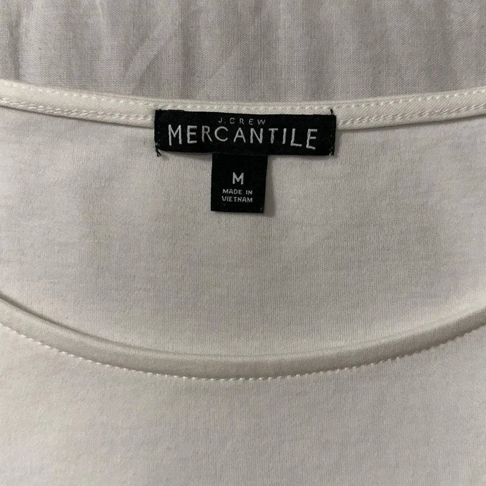 J.Crew M White Cotton Round Neck Quarter Bell Flare Sleeve Top